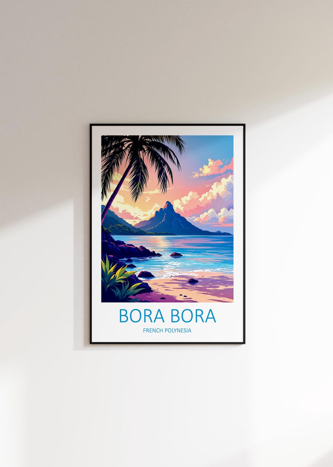 Bora Bora French Polynesia Sunset Palm Beach Over Lagoon Island Poster - Image 2