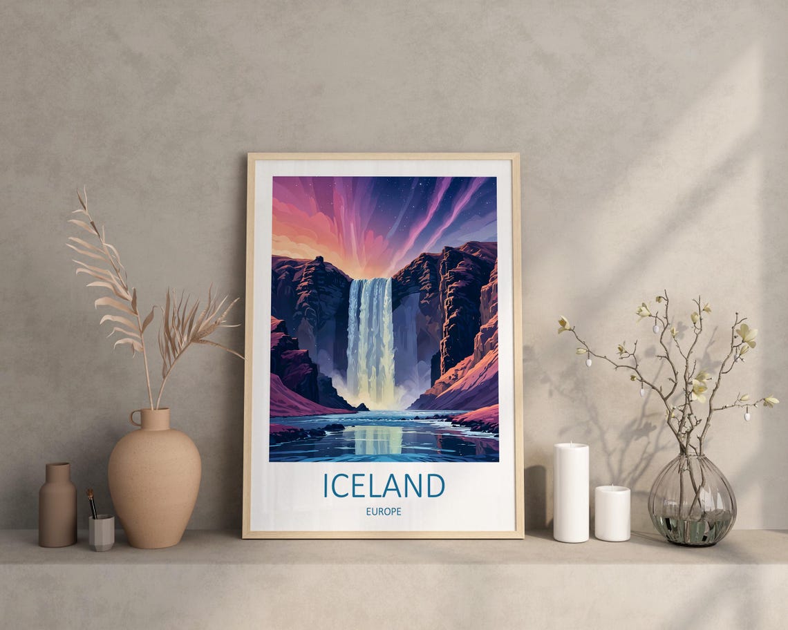 Iceland Print Iceland Poster Skogafoss Print Print Of Iceland Iceland Travel Print Waterfall Art Art Lover Gift Iceland Gifts - Image 2