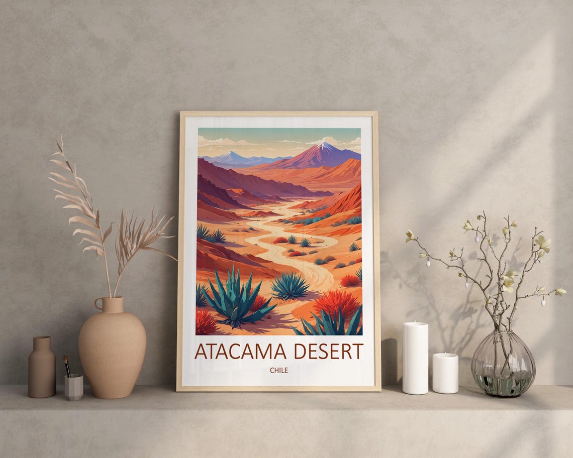 Atacama Desert Chile Red Rock Canyon Agave Landscape View Poster - Image 3