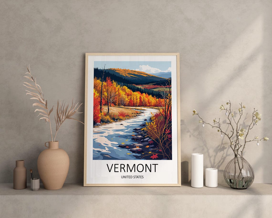 Vermont Fall Foliage Autumn Stream New England Travel Poster - Image 2
