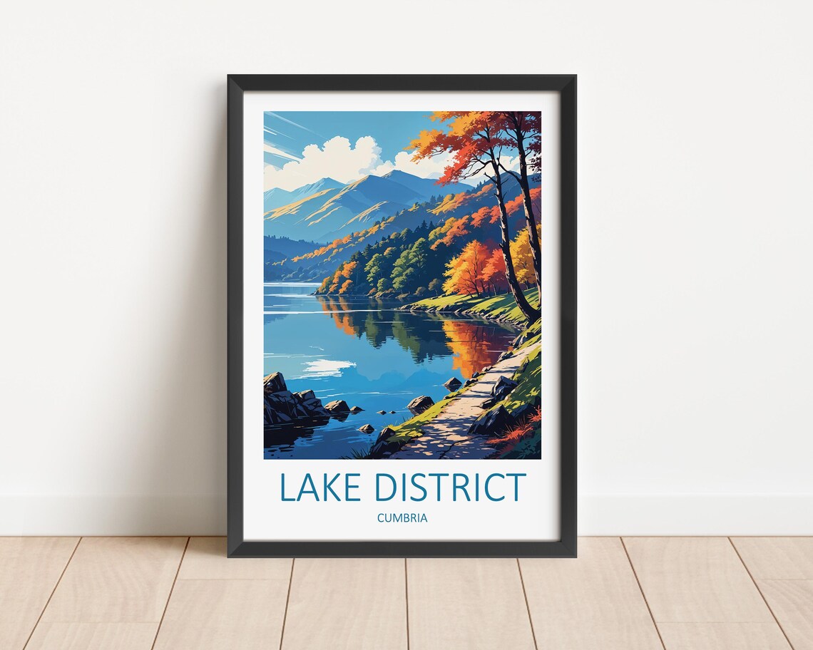 Lake District Cumbria Autumn Lake Mirror Mountain View Travel Poster
