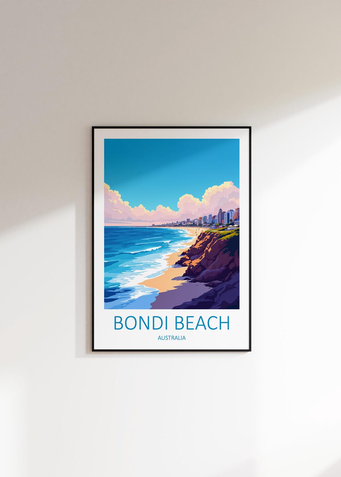 Bondi Beach Australia Surf Beach Cliffs and City Skyline Poster - Image 3
