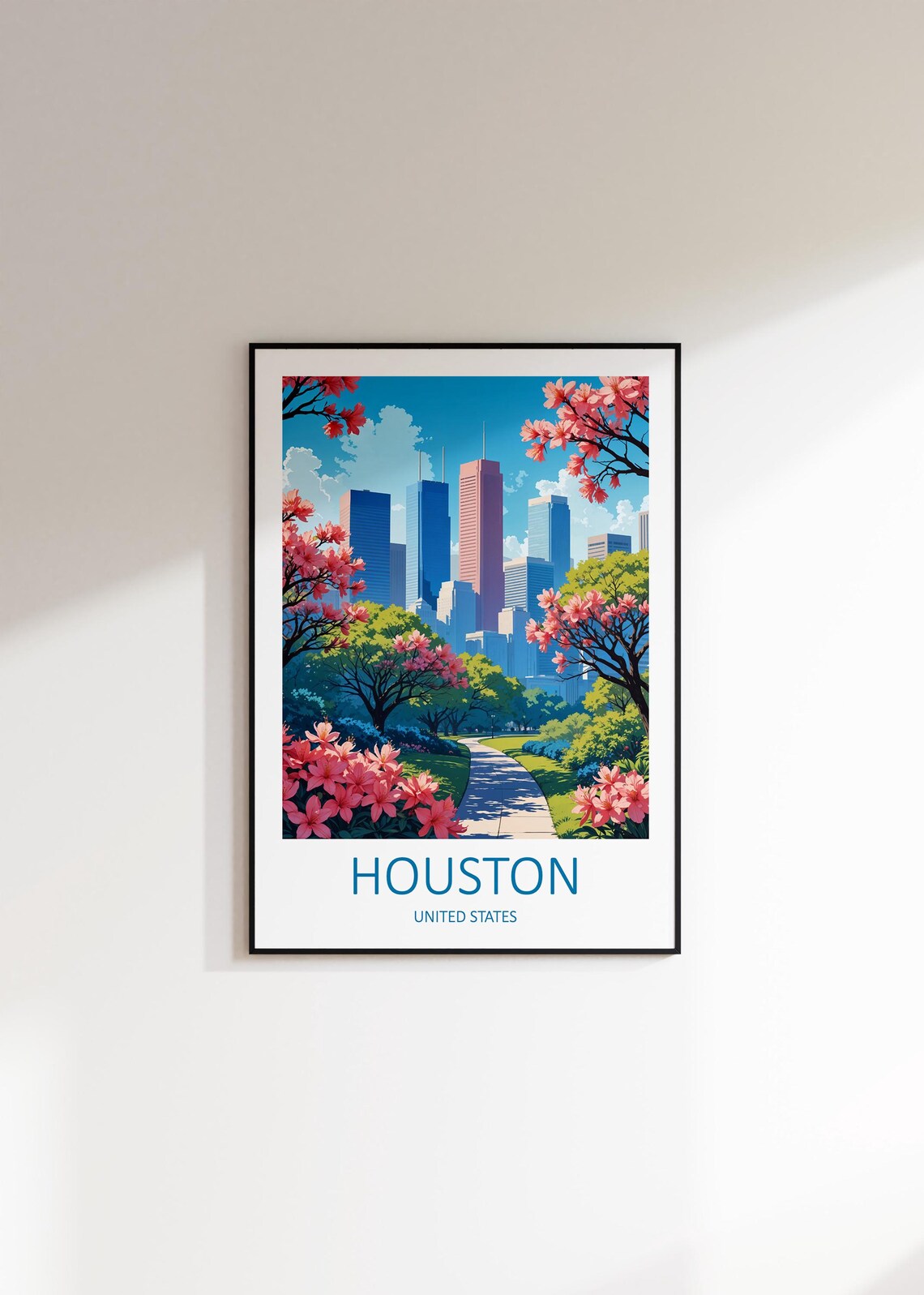 Houston Texas Skyline Spring Blossom Park City Night View Poster - Image 2