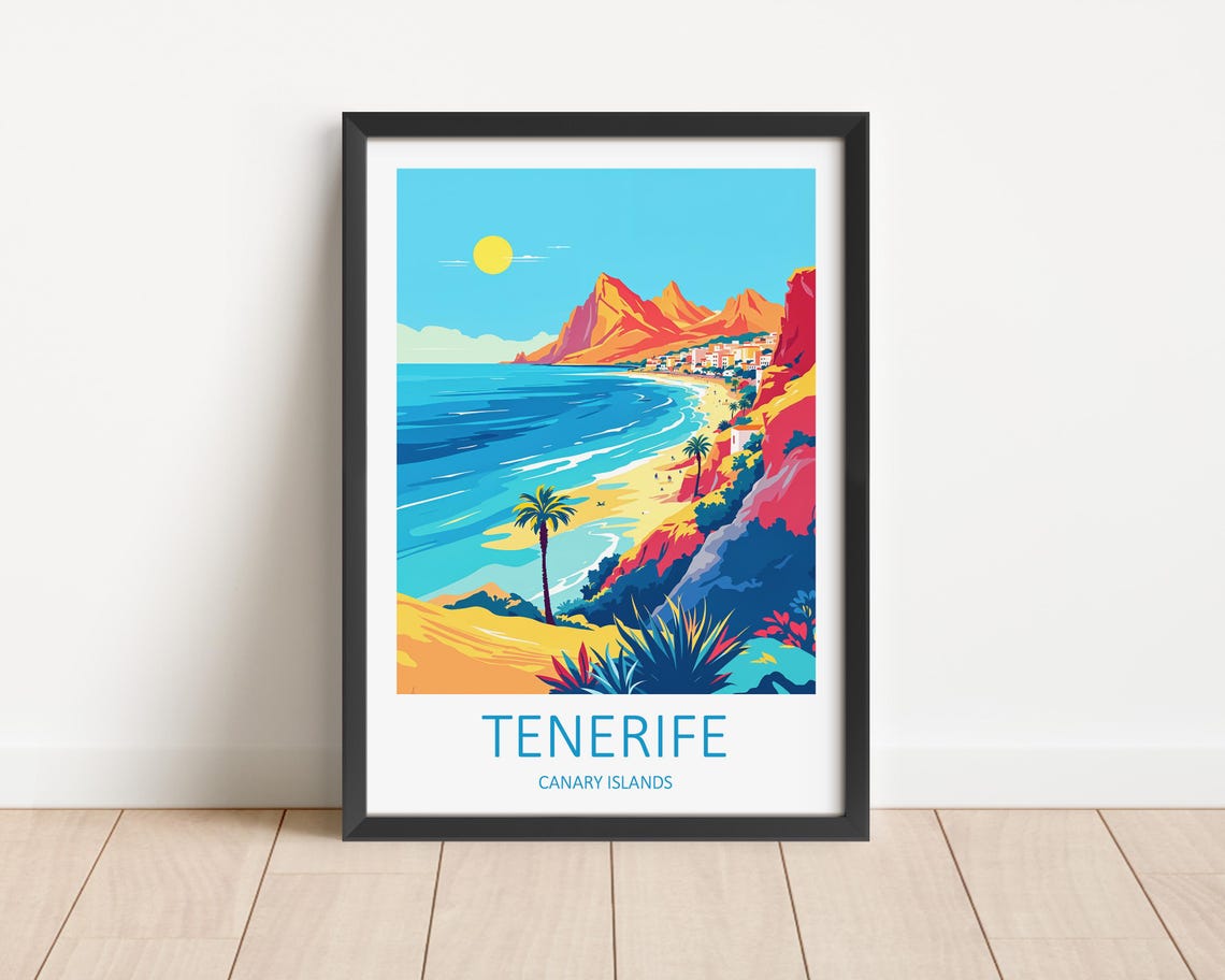 Tenerife Canary Islands Beach Volcanic Mountain Travel Poster