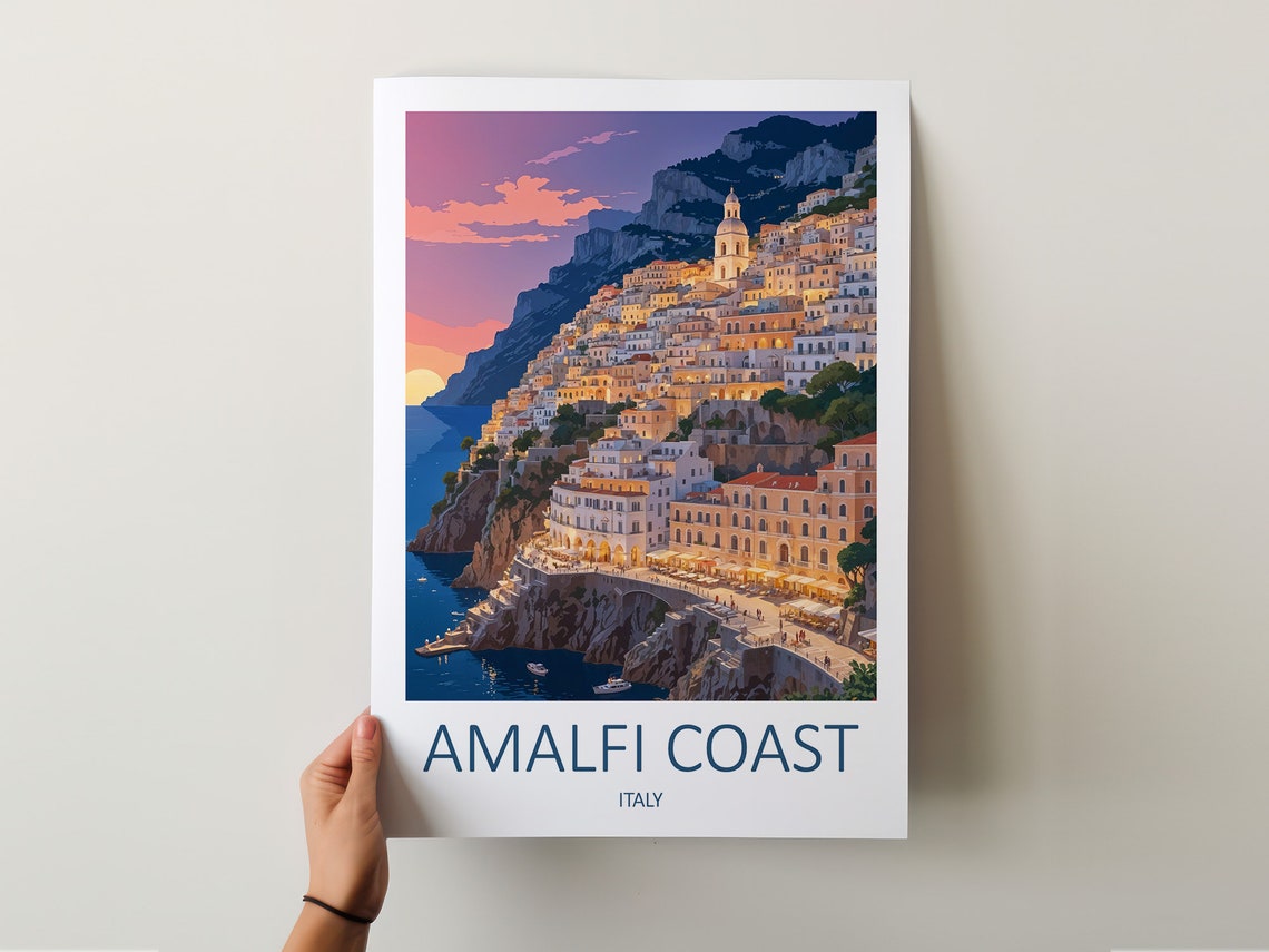Amalfi Coast Italy Cliffside Town Evening Dusk Travel Poster - Image 5