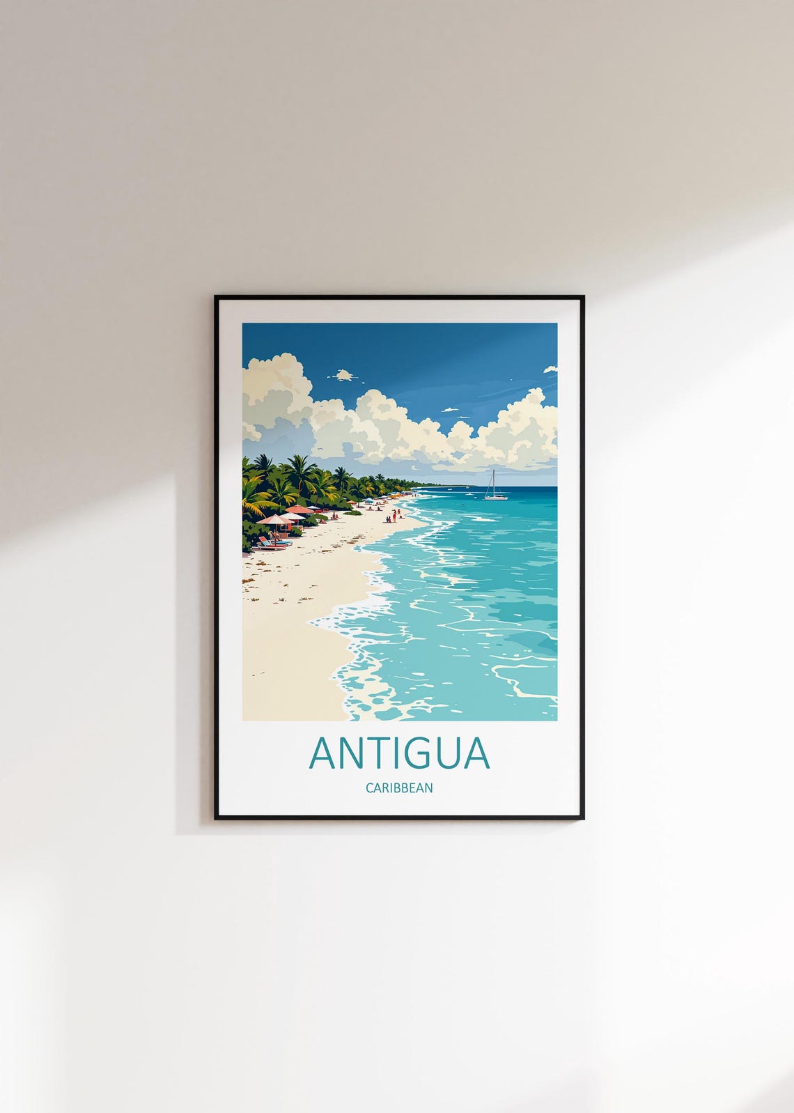 Antigua Caribbean White Sand Beach With Sailboats Offshore Poster - Image 3