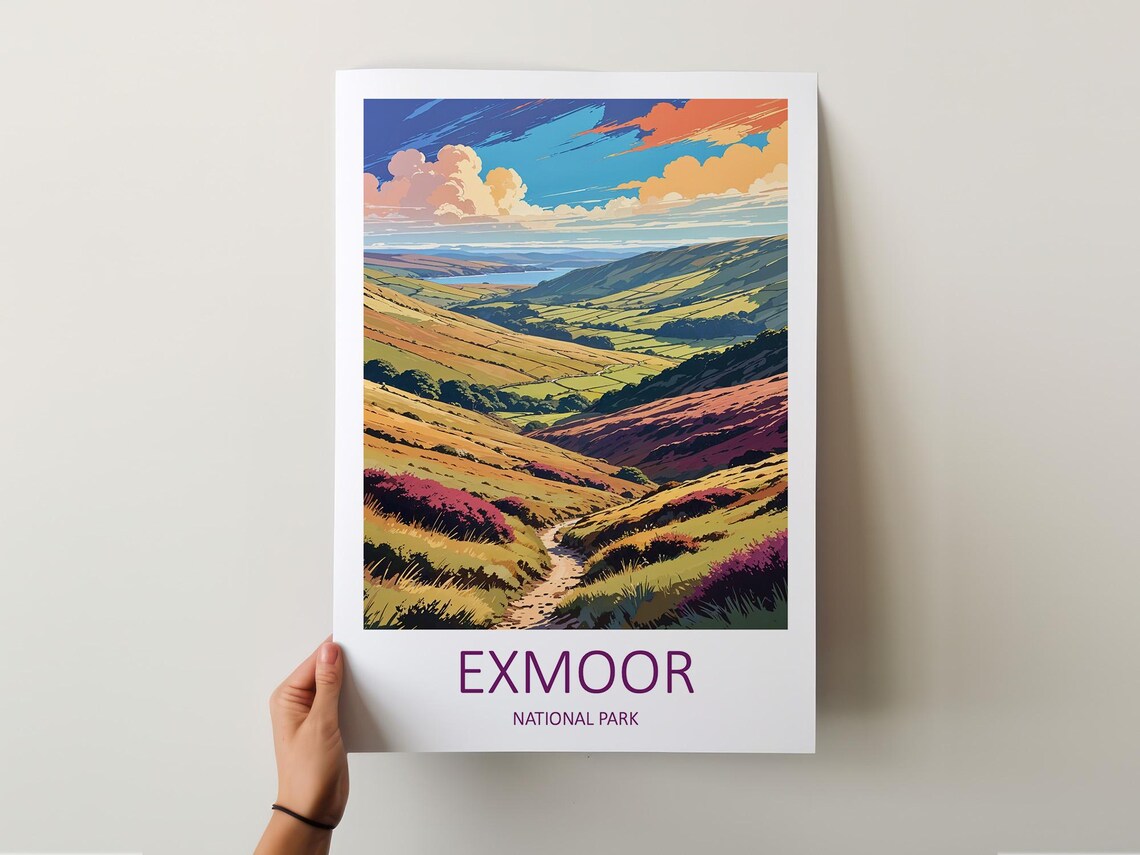 Exmoor National Park Heather Hills Valley Trail Scenic Travel Poster - Image 5
