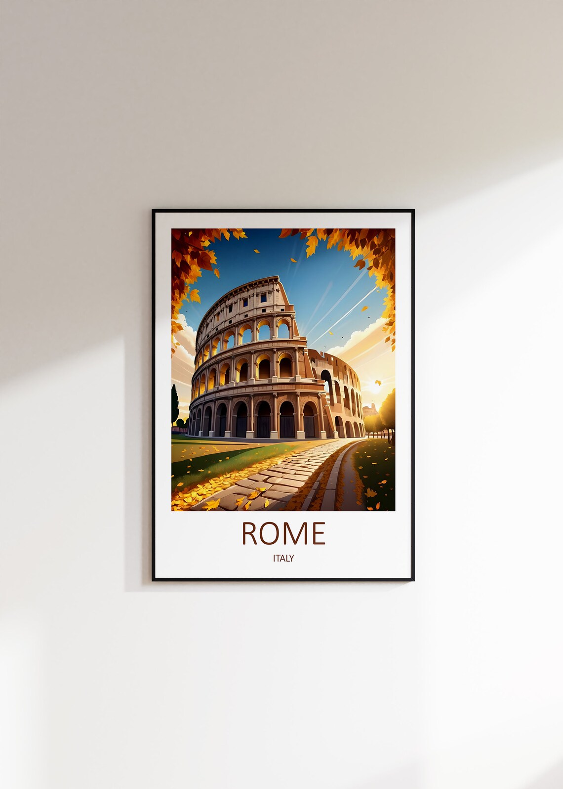 Rome Italy Colosseum at Golden Hour With Autumn Leaves Poster - Image 4