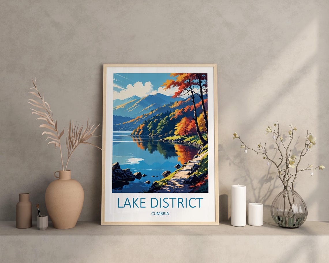 Lake District Cumbria Autumn Lake Mirror Mountain View Travel Poster - Image 3