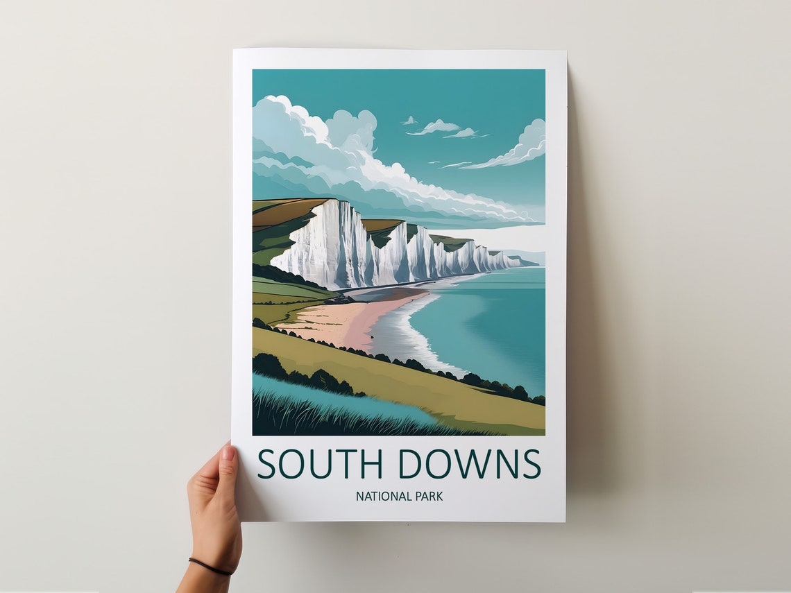 South Downs National Park White Chalk Cliffs Coast Travel Poster - Image 5
