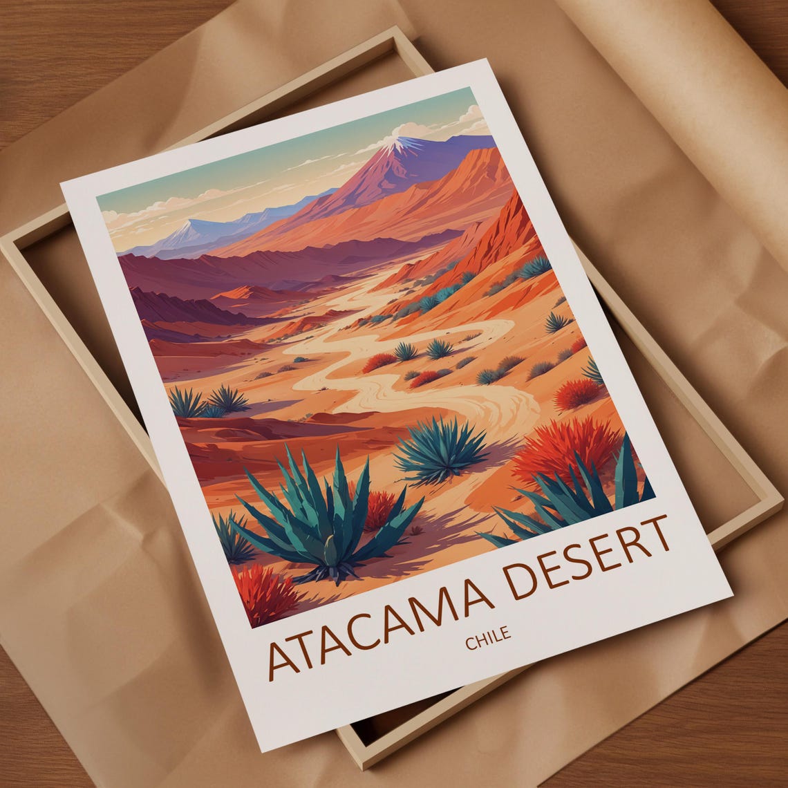 Atacama Desert Chile Red Rock Canyon Agave Landscape View Poster - Image 4