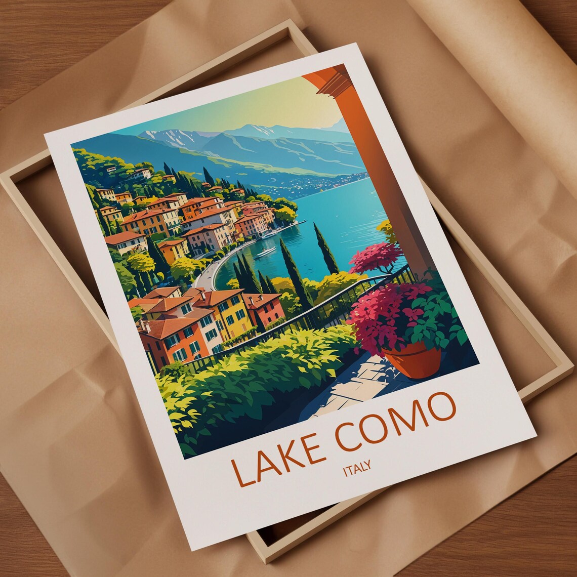 Lake Como Italy Lakeside Town Terrace Archway Vintage Travel Poster - Image 4
