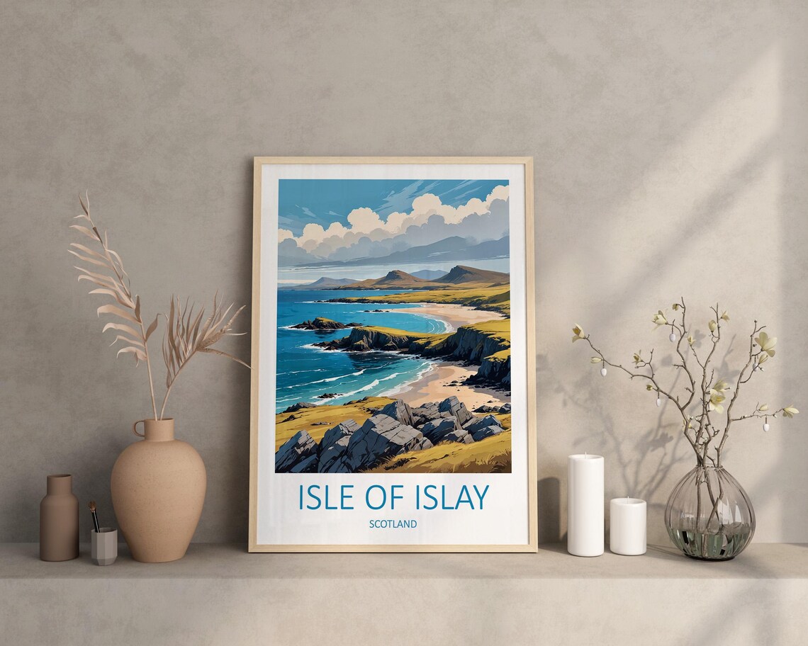 Isle of Islay Scotland Rocky Coastline Sandy Bay Scenic Travel Poster - Image 2