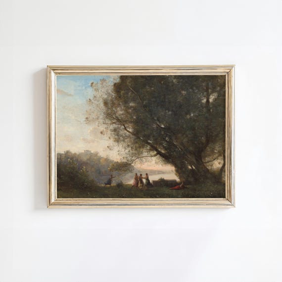 Vintage Landscape With Figures Art Print Vintage Landscape Painting Print Wall Art Oil Painting Print A 06