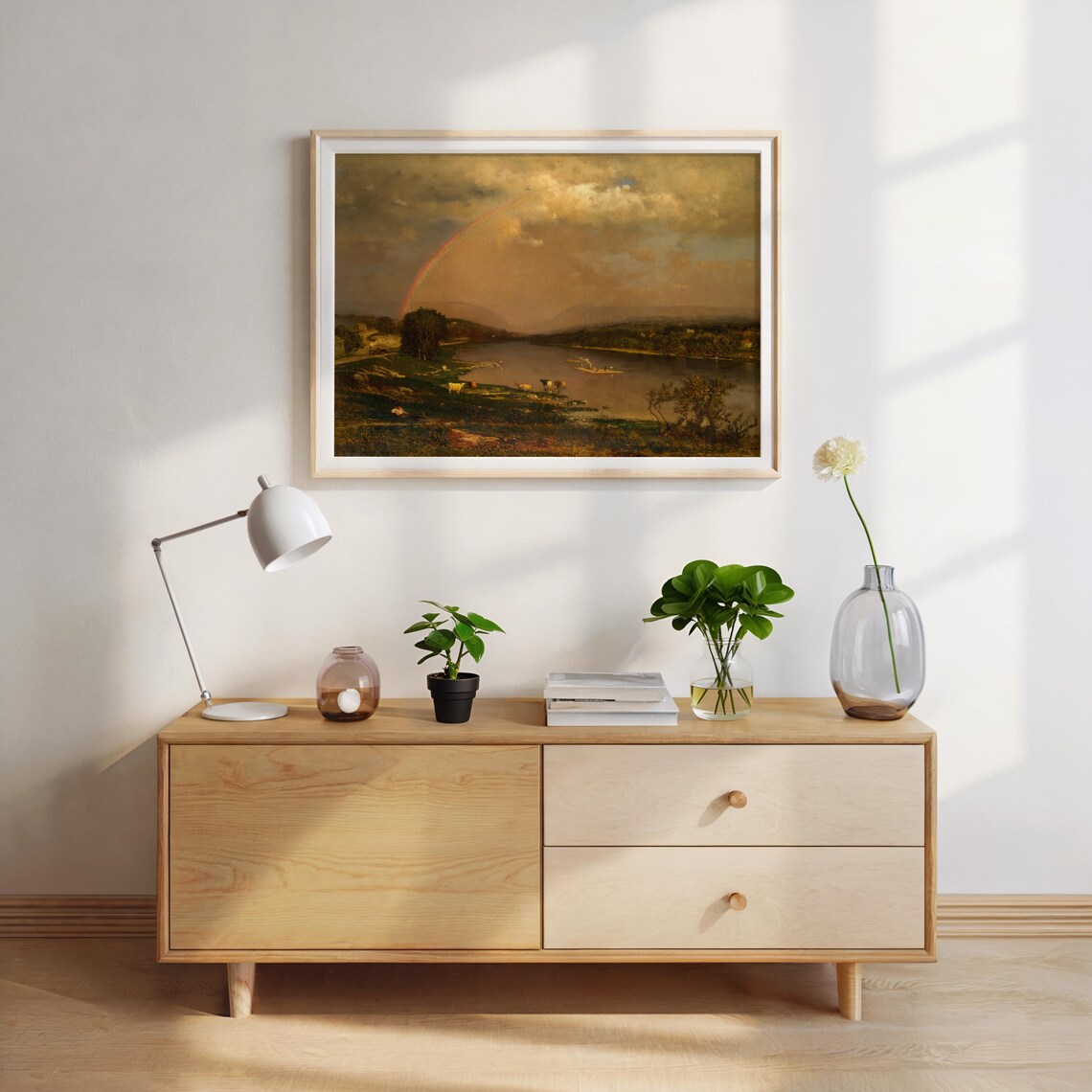 Rural River With Rainbow, Vintage Landscape Painting - Image 2