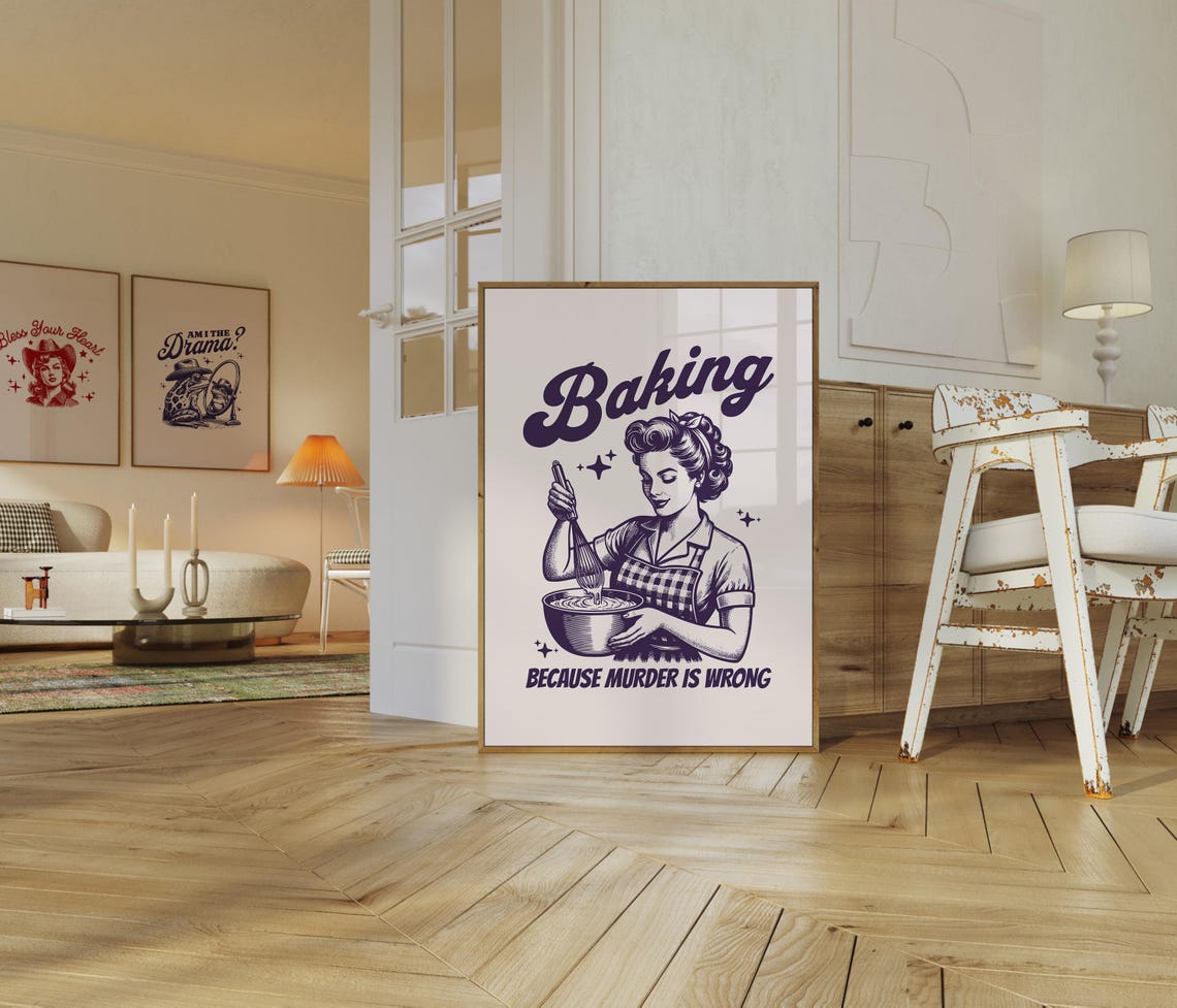 Baking Because Murder Is Wrong Art Print Kitchen Art Print Wall Art Food Lover Art Funny Baking Art A 86 - Image 3