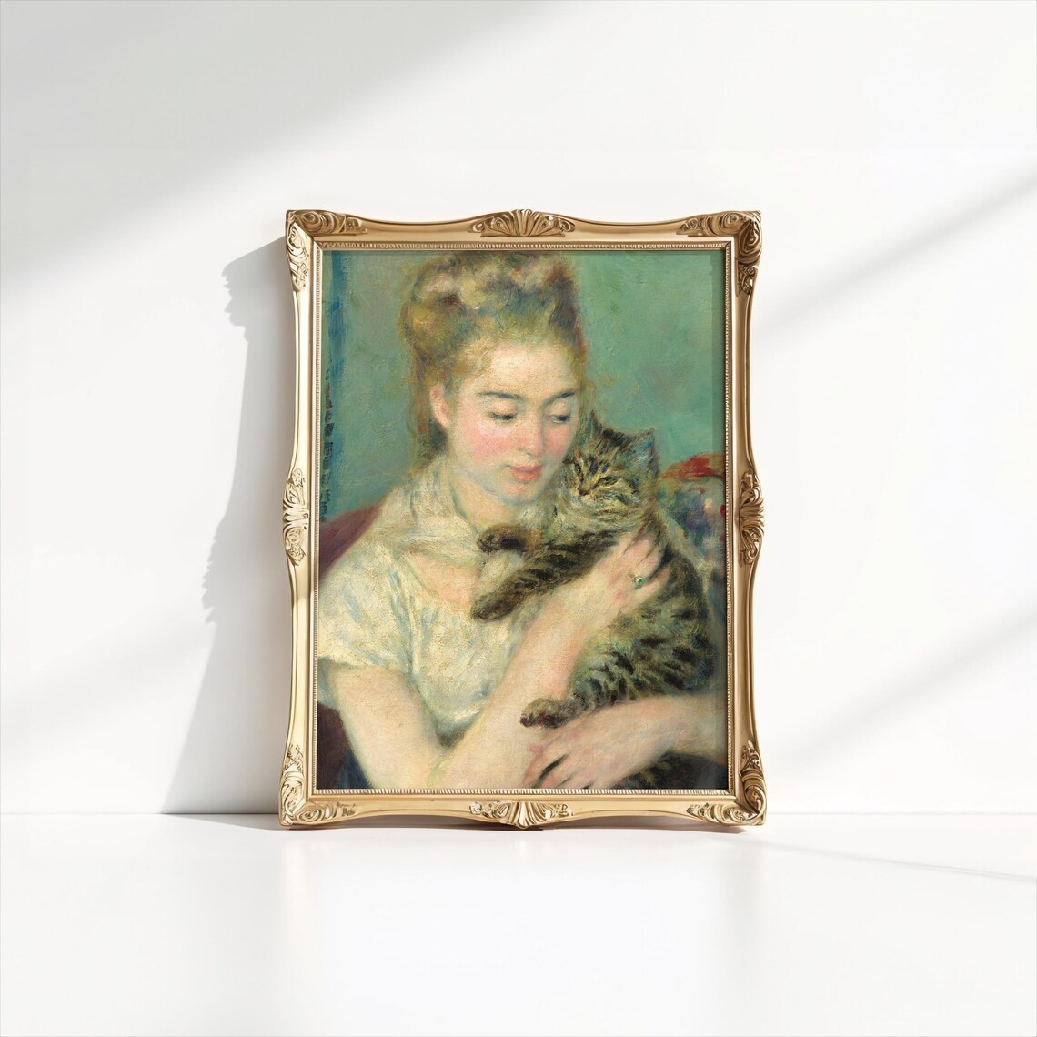 Woman Holding Tabby Cat Classic Impressionist Portrait Art Poster