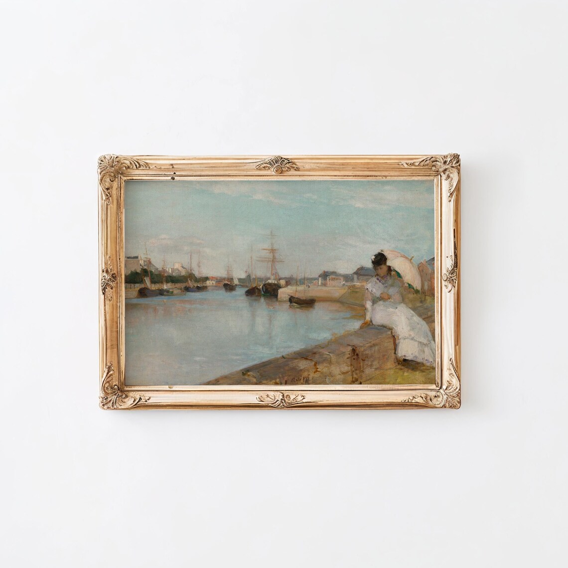 French Harbour In Springtime, Vintage Painting - Image 2