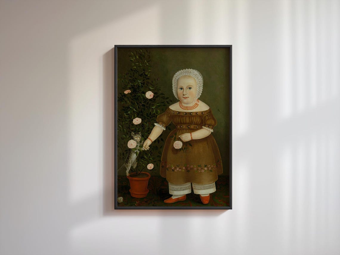 Naive Portrait Of Child Cat Art Print Wall Art Oil Painting Print Living Room Art Cat Lover Art A 59 - Image 3