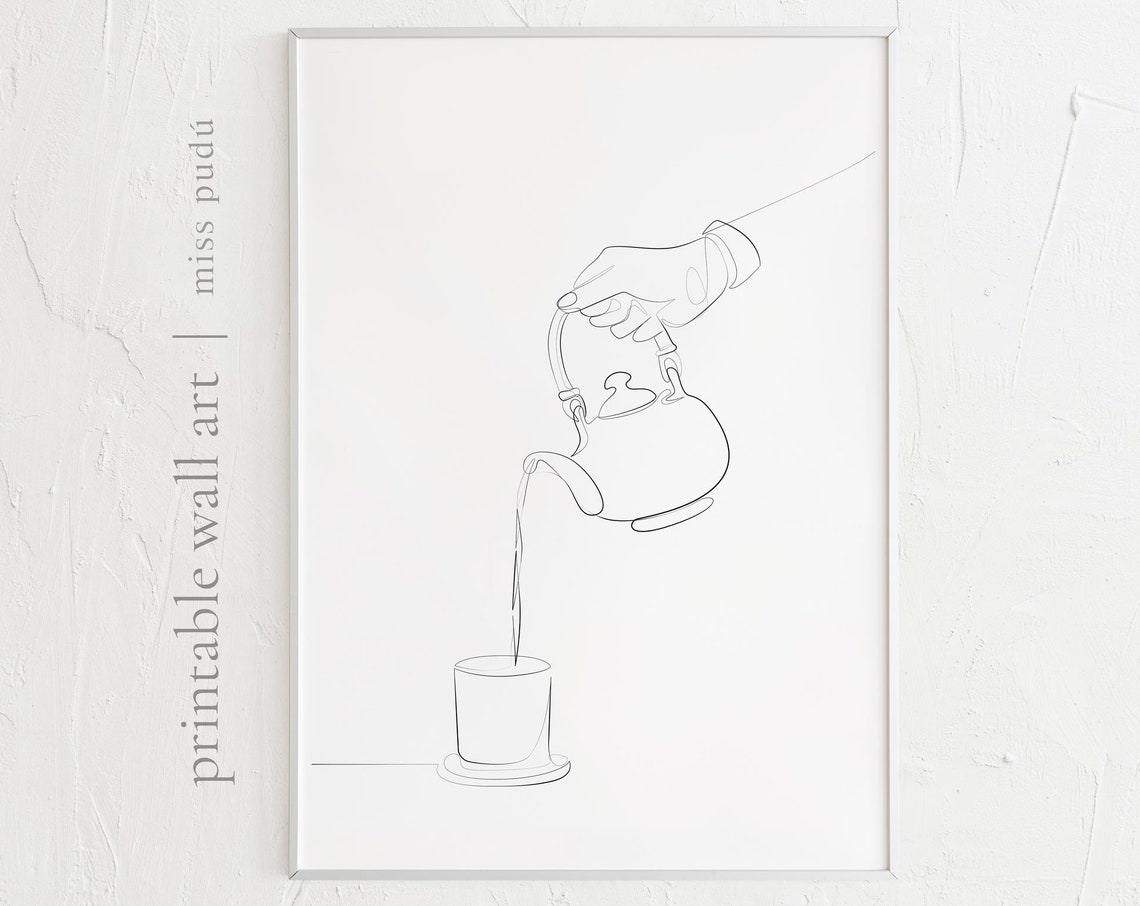 Tea Ceremony Single Line Drawing Art Black White Continuous Fine Line Poster Kitchen Scandinavian Wall Art - Image 2