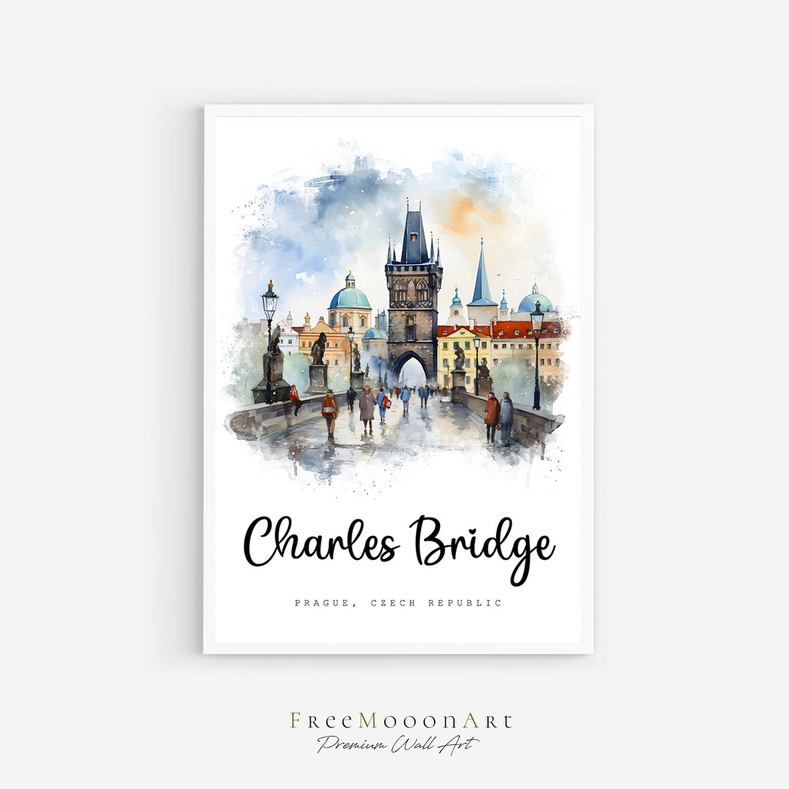 Charles Bridge Prague Travel Poster Prague City Print Czech Republic Wall Art Europe Prints Art Watercolor Painting