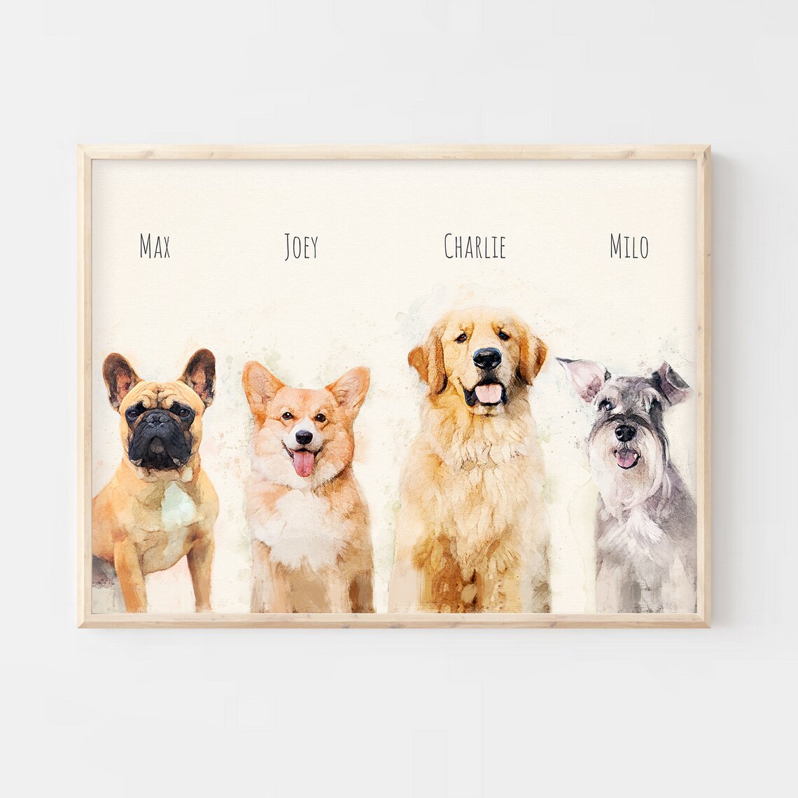 Desi Cooper and Lucky Custom Multi Pet Watercolor Portrait Art Poster - Image 2