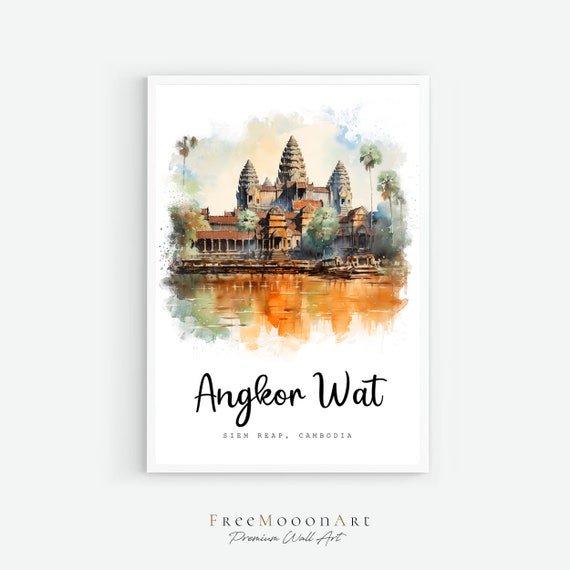 Angkor Wat Siem Reap Cambodia Travel Poster Cambodia Art Print Cambodia Wall Art Art Watercolor Painting Architecture Print
