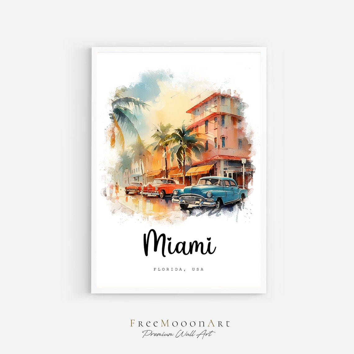 Miami Florida Travel Gifts Miami City Print Florida Wall Art Print Usa Prints Miami Watercolor Painting