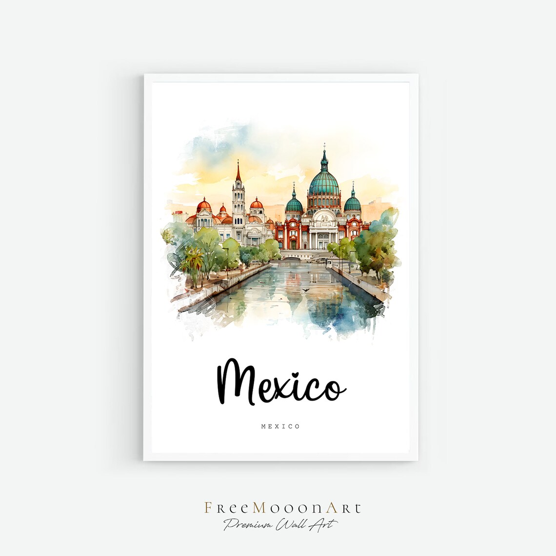 Mexico City Cathedral Watercolor Travel Poster Historic Landmark