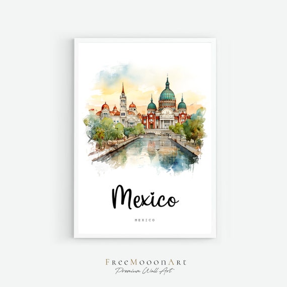 Mexico City Travel Poster Mexico City Print Mexico Wall Art Prints Mexico Watercolor Painting Architecture Print