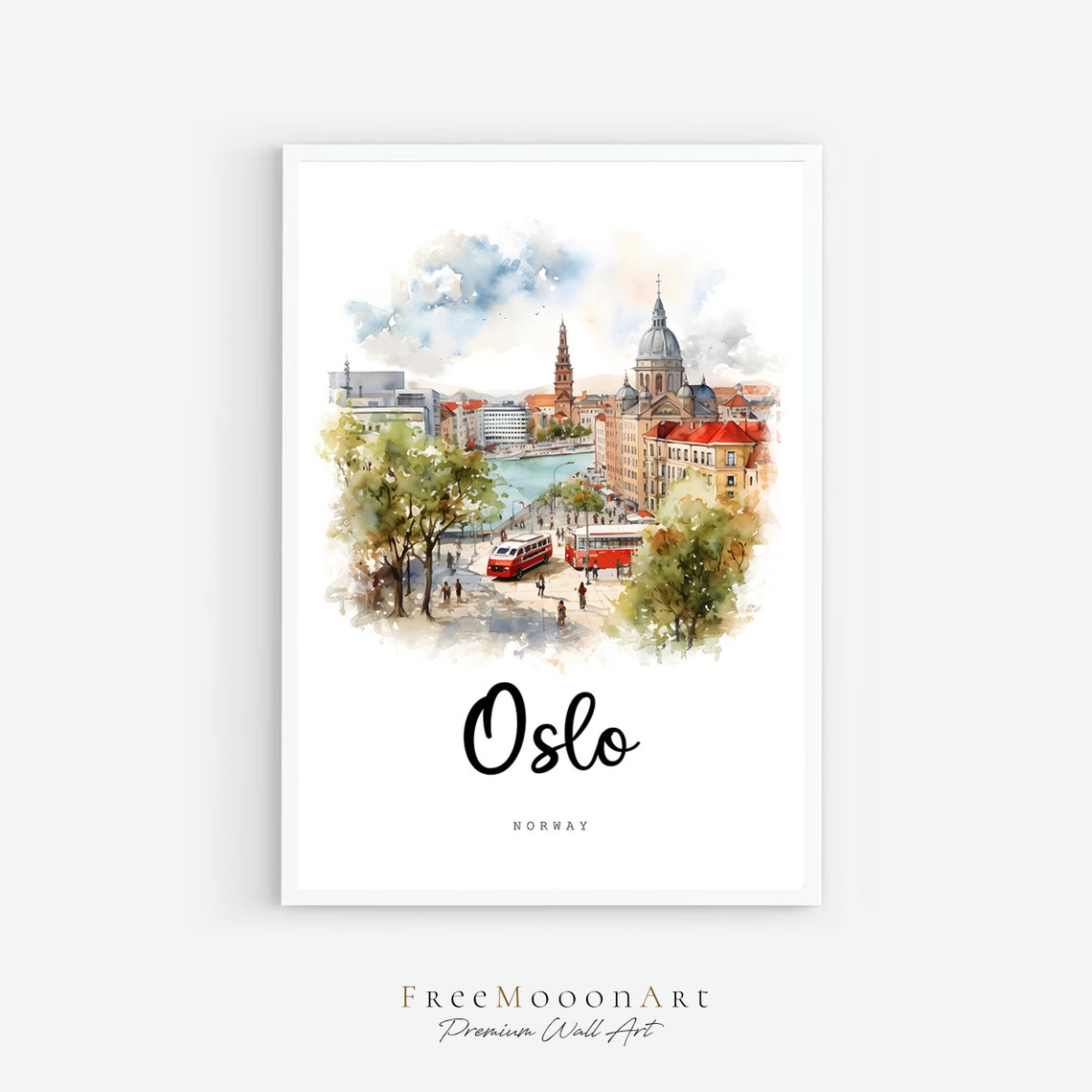 Oslo Norway Travel Poster Oslo City Print Norway Wall Art Europe Prints Art Oslo Watercolor Painting Travel Gift