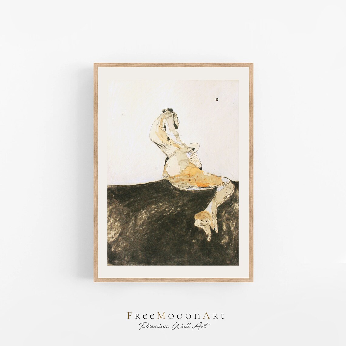 Charcoal Ink Seated Nude Figure Sketch Moody Minimalist Poster