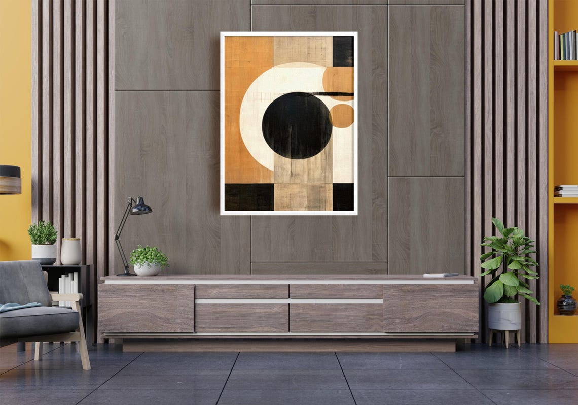 Black Circle Geometric Abstract Warm Beige Modern Gallery Poster