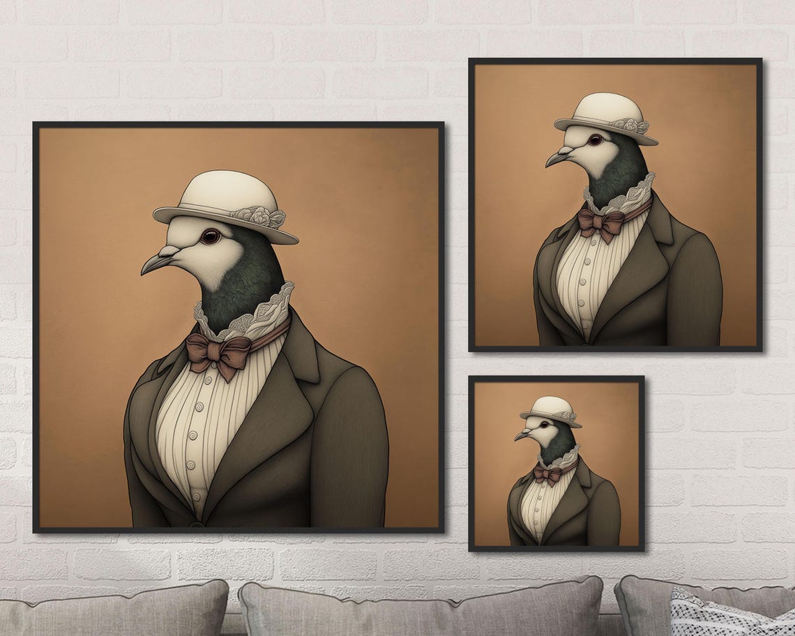 Elegant Lady Pigeon In Hat And Bow Tie Vintage Bird Art Poster - Image 2