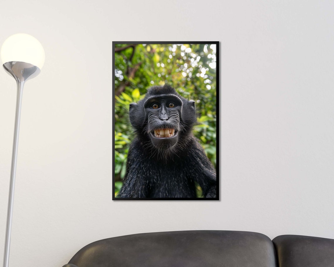 Smiling Macaque Monkey Close-Up Jungle Portrait Animal Poster - Image 2
