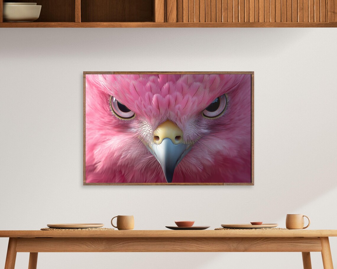 Fierce Pink Hawk Close Up Portrait Bold Bird of Prey Photo Poster - Image 3