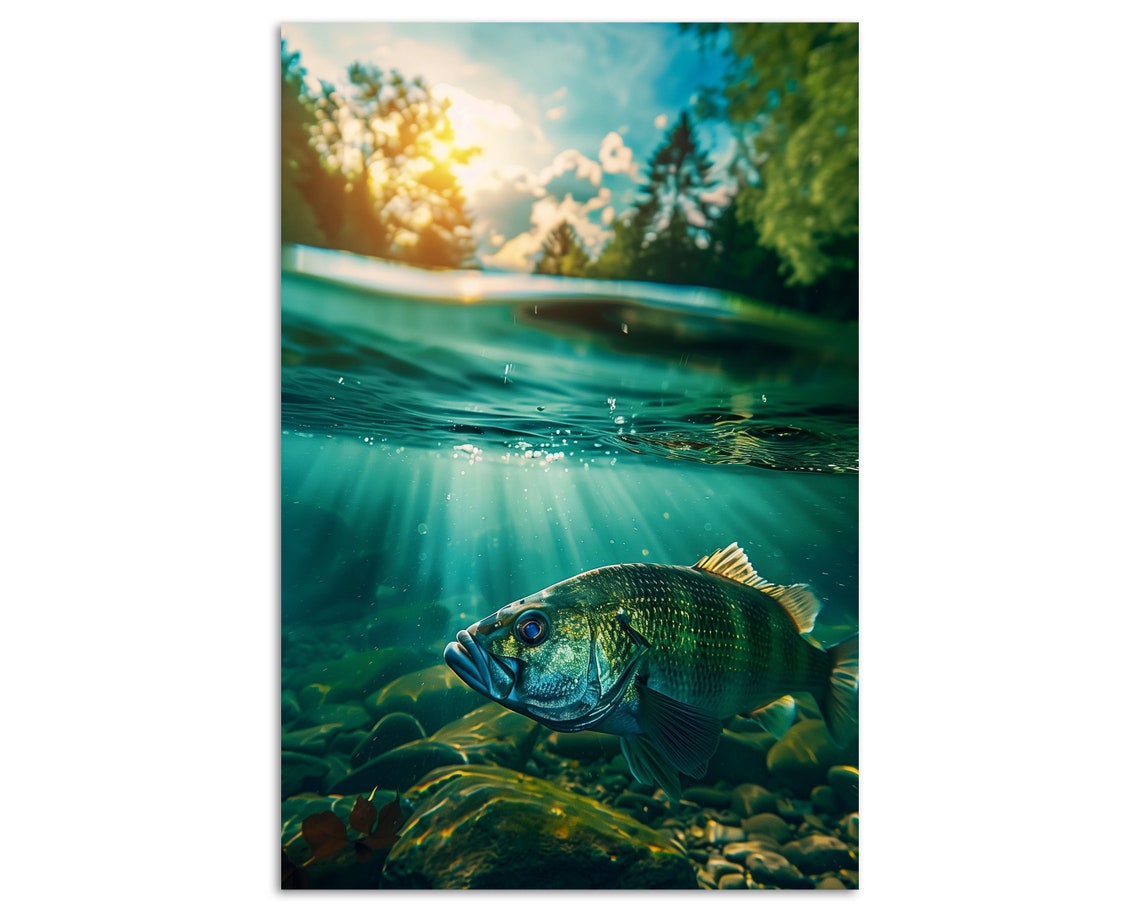 Largemouth Bass Split Water Surface Lake Underwater Fishing Poster - Image 5
