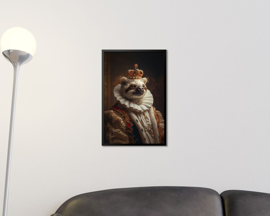 Royal Sloth In Gold Crown Ruff Collar Regal Portrait Wall Art Poster - Image 2