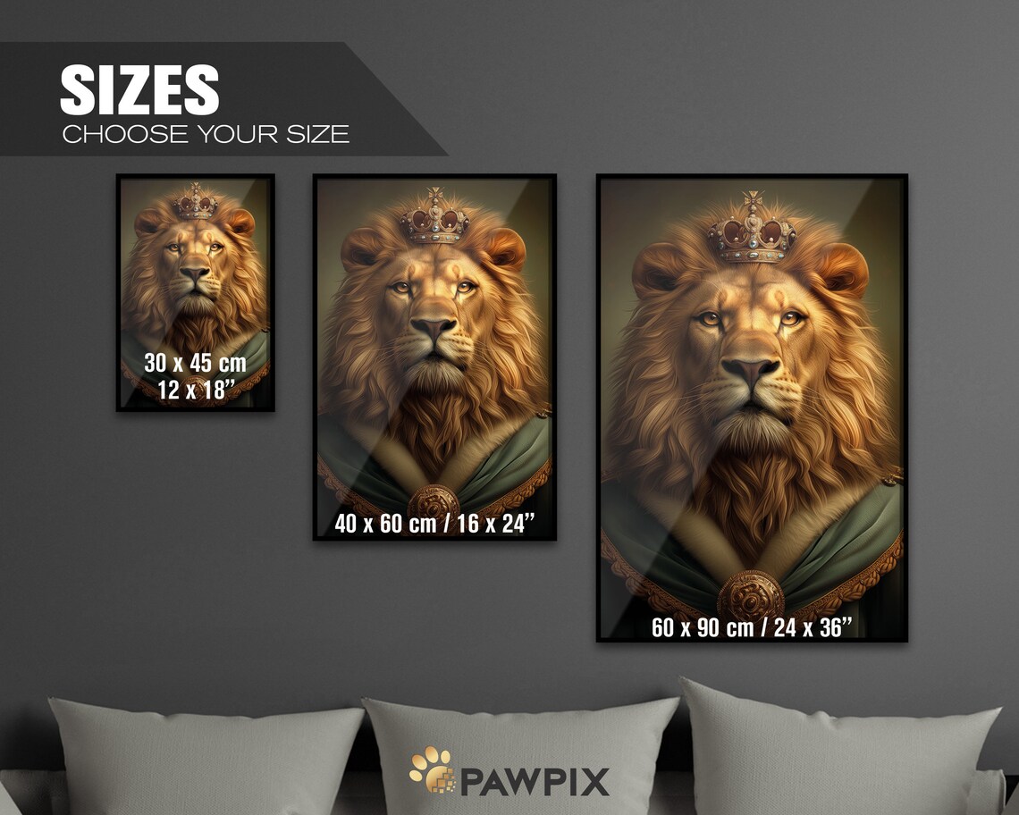 Royal Lion Portrait With Crown Regal Golden Mane Oil Painting Poster - Image 3
