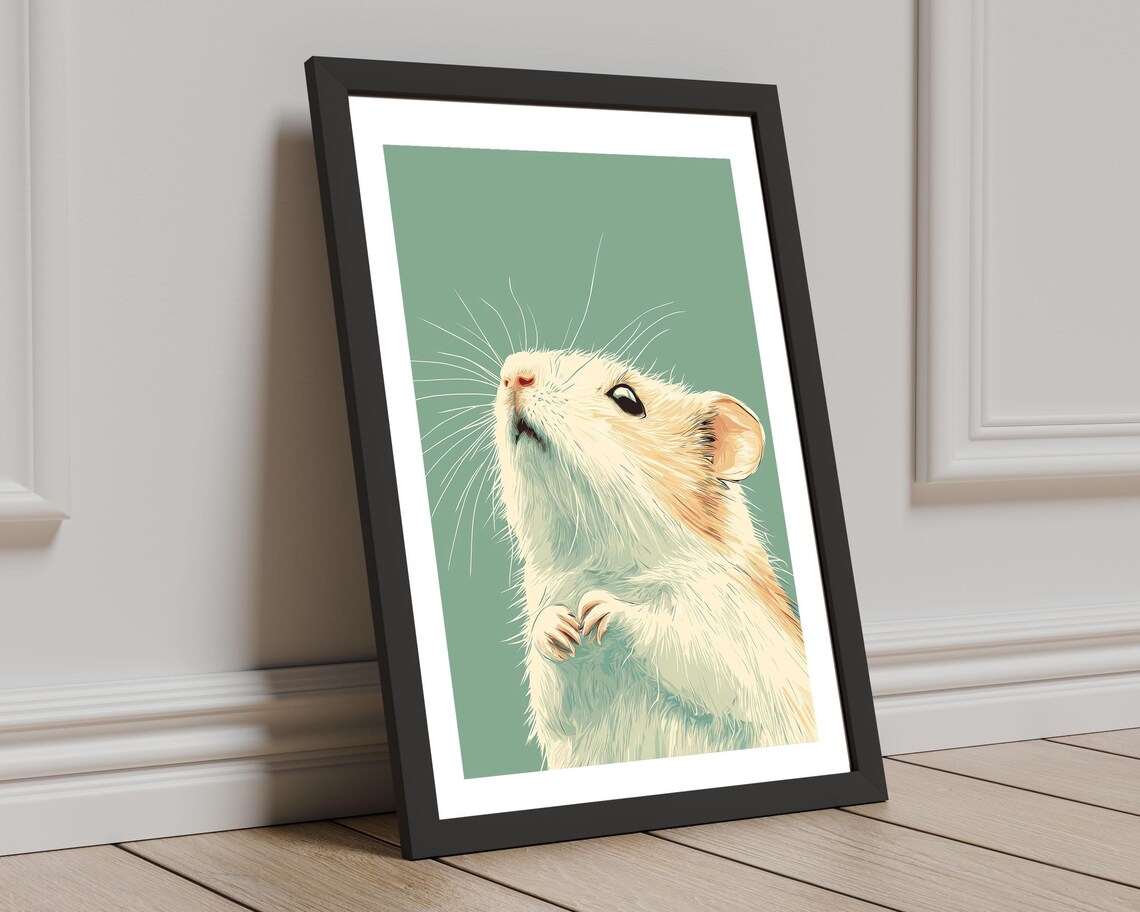 Cream Hamster Looking Up Minimalist Sage Green Background Wall Art - Image 8