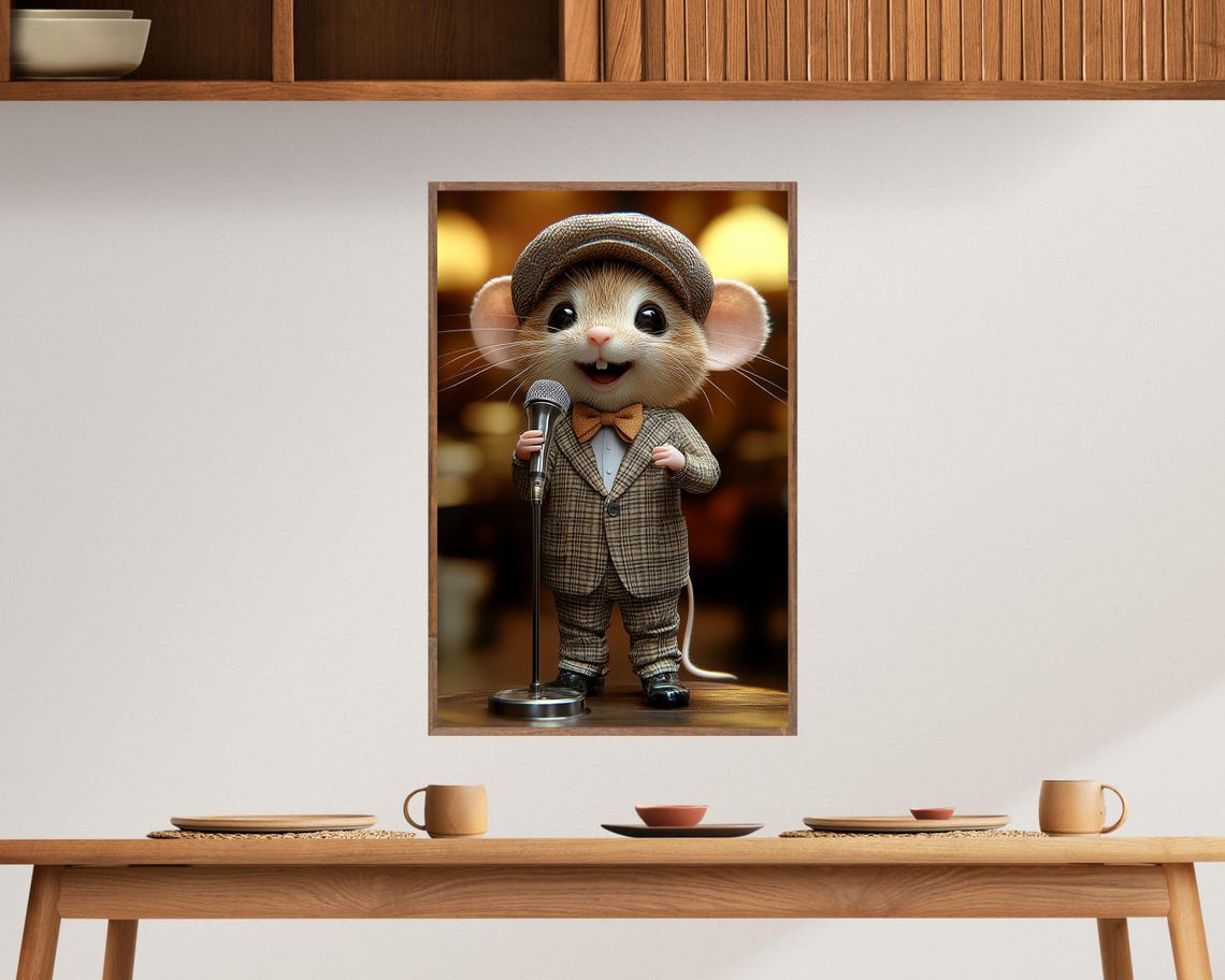 Singing Mouse In Suit With Microphone Whimsical Music Art Poster - Image 4