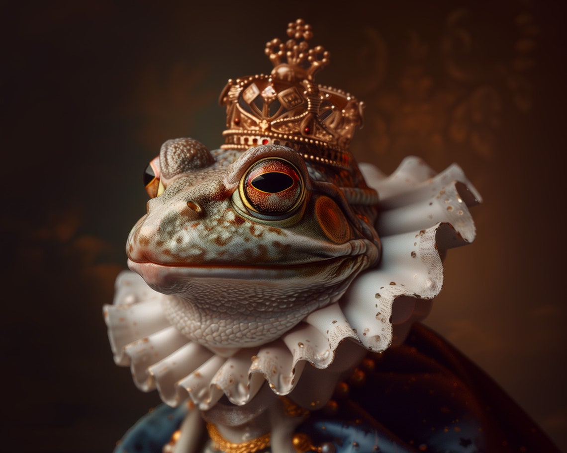 Royal Frog In Gold Crown Ruff Collar Regal Amphibian Portrait Poster - Image 5