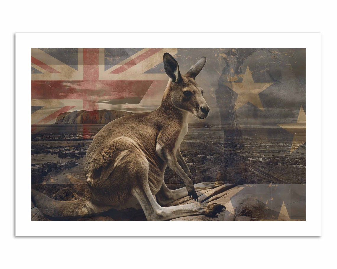 Kangaroo Australian Flag Outback Wildlife Patriotic Wall Art Poster - Image 4