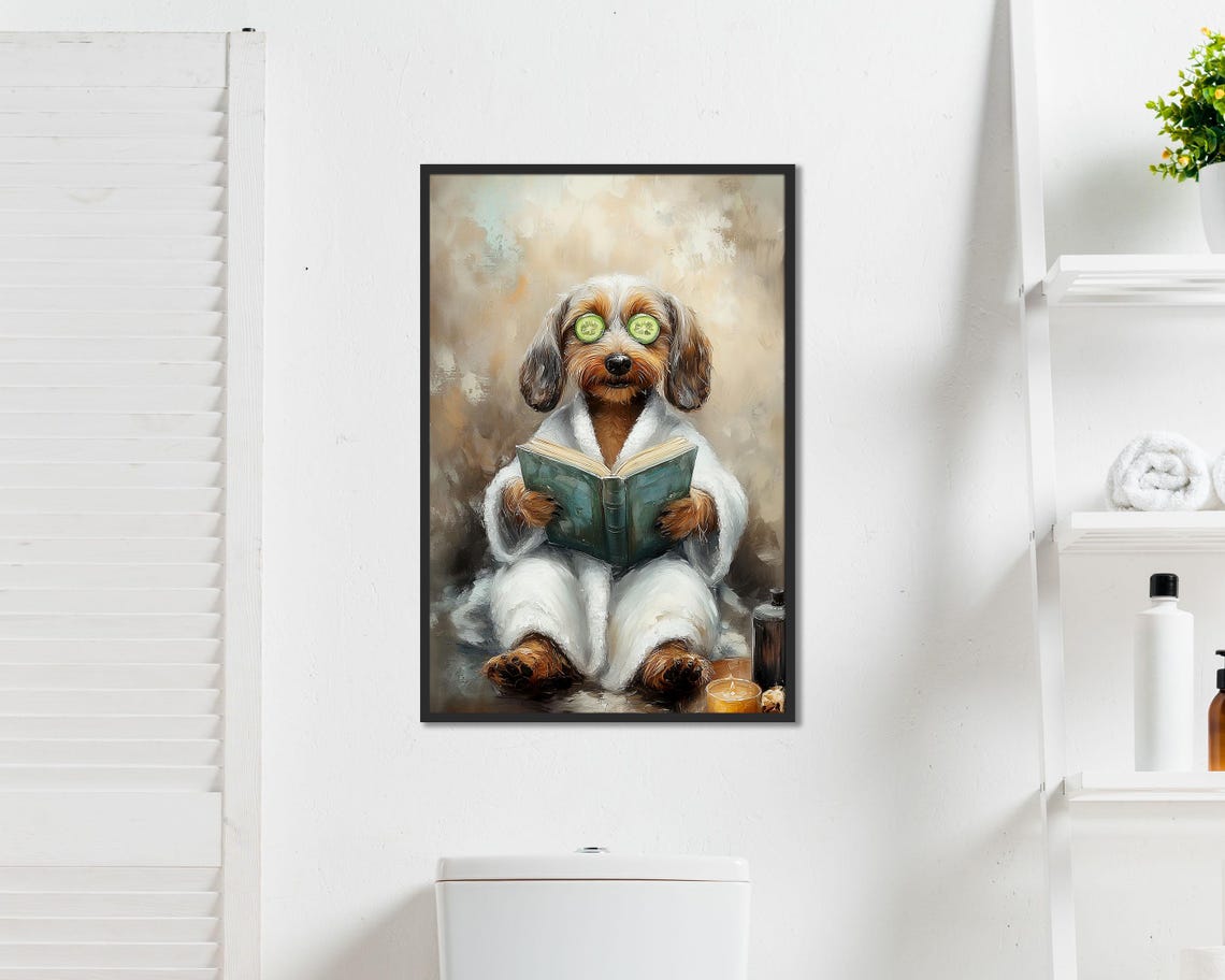 Dachshund Spa Day Bathrobe Book Cucumber Eyes Funny Bathroom Poster - Image 4
