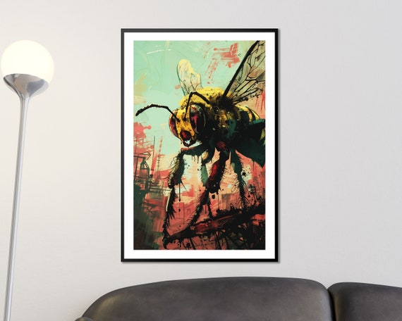 Zom Bee Wall Art Zombie Bee Poster Unique Insect Art Modern Wall Decor Quirky Home Decor Abstract Art Print Vibrant Insect Poster