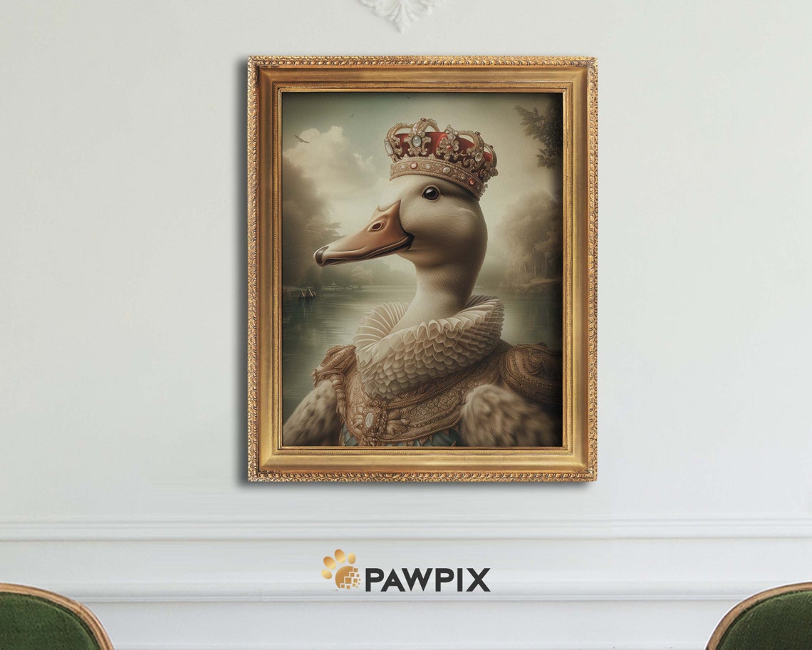 Royal Goose Portrait With Crown Renaissance Oil Painting Style Poster