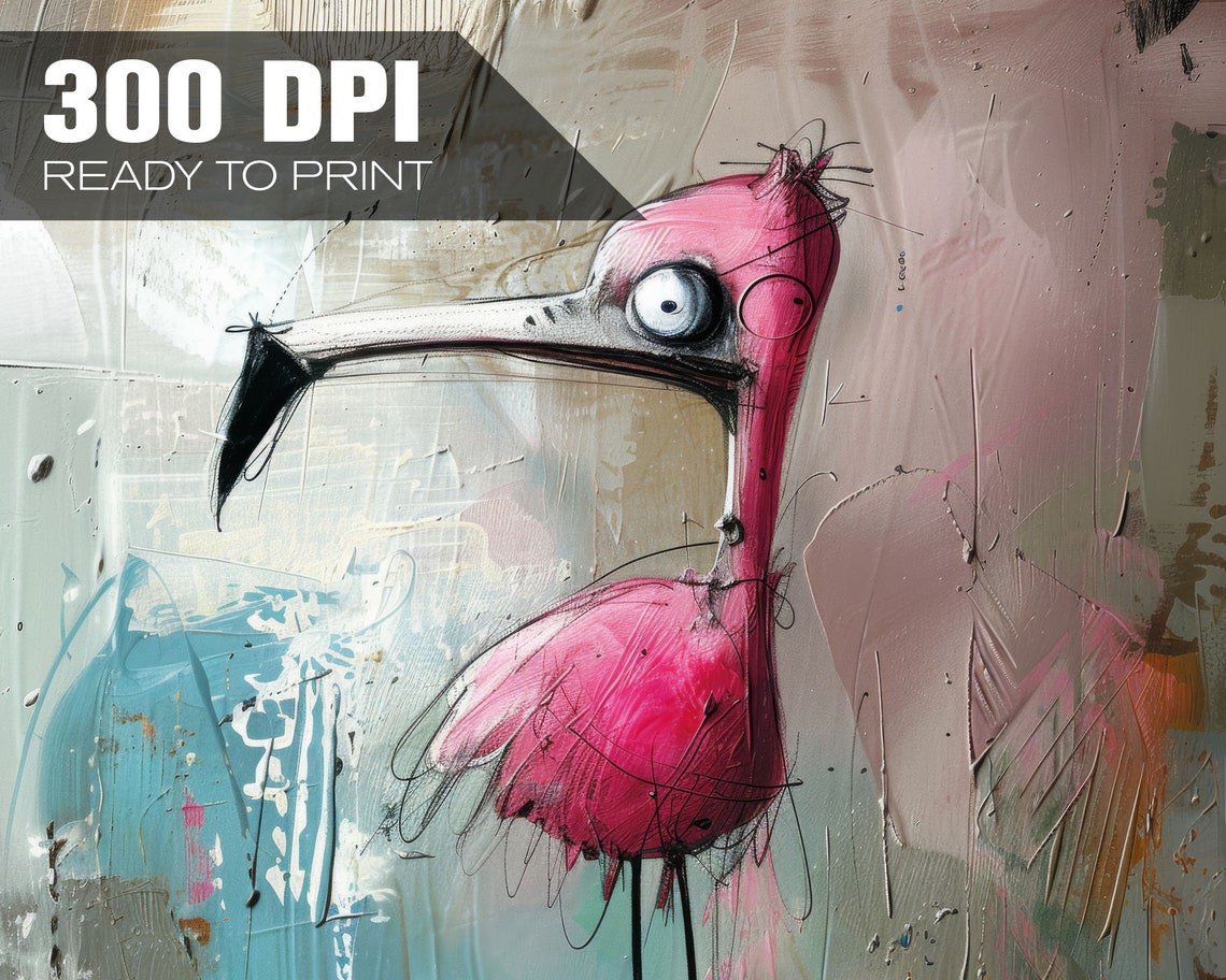 Crazy Creatures Flamingo Whimsical Funny Bird Abstract Art Poster - Image 4
