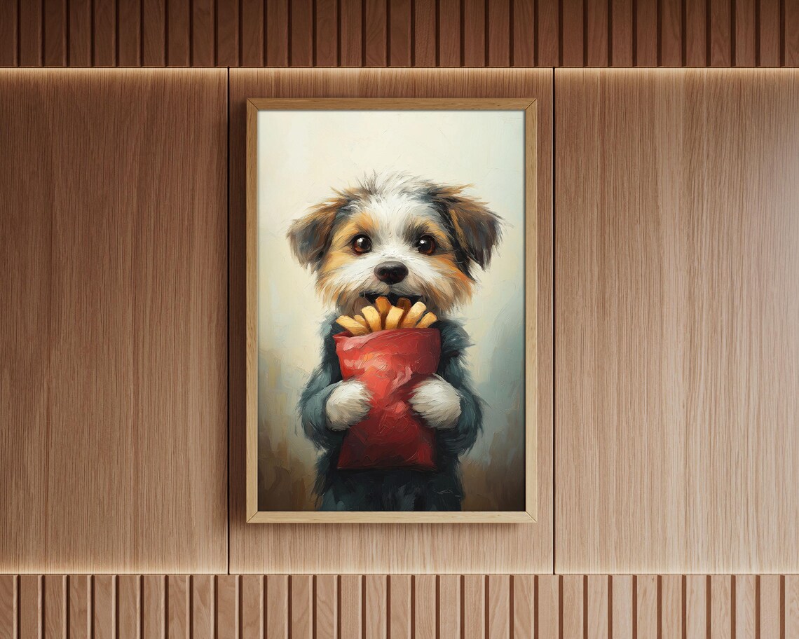 Cute Puppy Holding Bag Of French Fries Funny Food Dog Art Poster - Image 2