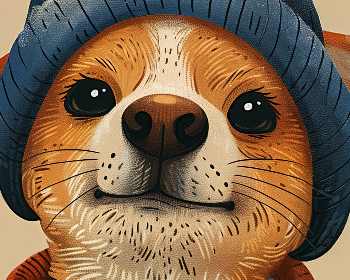 Cute Dog In Blue Knit Hat And Orange Scarf Autumn Wall Art Print - Image 5