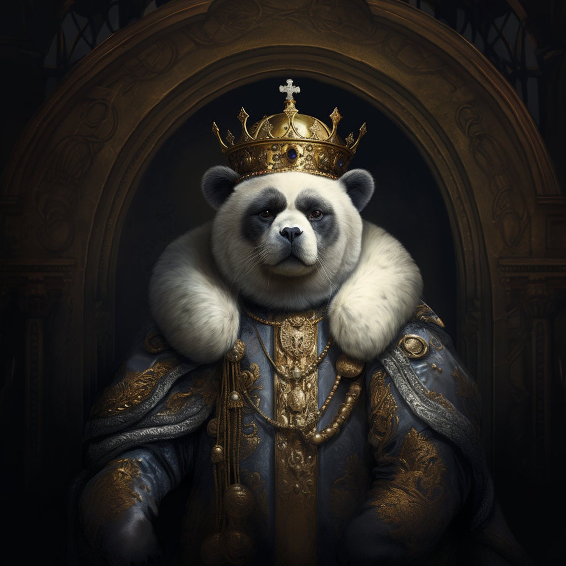 Royal Panda King With Golden Crown Ermine Cape Portrait Poster - Image 4